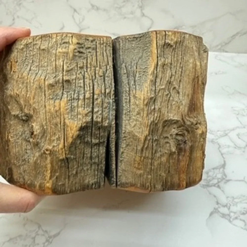 Log Wood Storage Box Hand Carved Trinket Heart Shaped Lined‎ Jewelry Keepsake